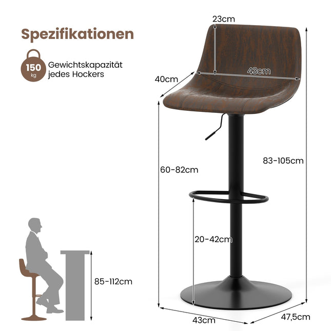 Reguliuojamo dydžio pasukamų baro kėdžių komplektas, rudas, 60-82 cm