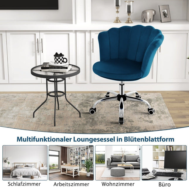 Reguliuojama aksominė biuro kėdė su ratukais, ergonomiška, mėlyna