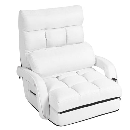 Reguliuojama balta sofa-lova su porankiais ir pagalve