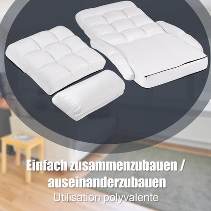 Reguliuojama balta sofa-lova su porankiais ir pagalve