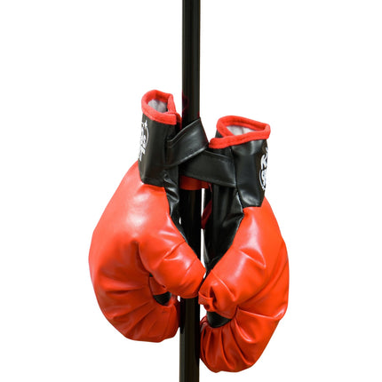 Bokso kriaušės stovas 88-124 cm, reguliuojamo aukščio, su bokso pirštinėmis, bokso rinkinys su vandeniu/smėliu užpildomu stovu 5-10 metų vaikams, plienas, juodas