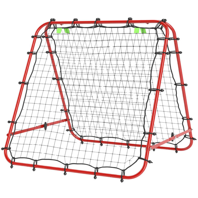 Futbolo kamuoliuko atšokimo sieninis tinklas, dvipusis, reguliuojamas 5 lygiais, skirtas futbolo treniruotėms, plienas, raudonas, 100 x 95 x 90 cm