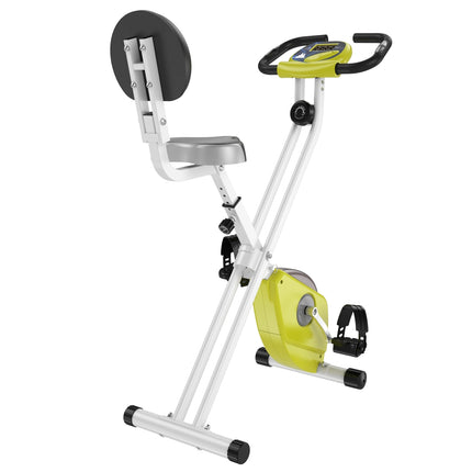 Dviratis-treniruoklis F-Bike su 8 reguliuojamų magnetinių pasipriešinimo lygių reguliuojamu aukščiu, plienas, geltonas + baltas, 43 x 97 x 109 cm