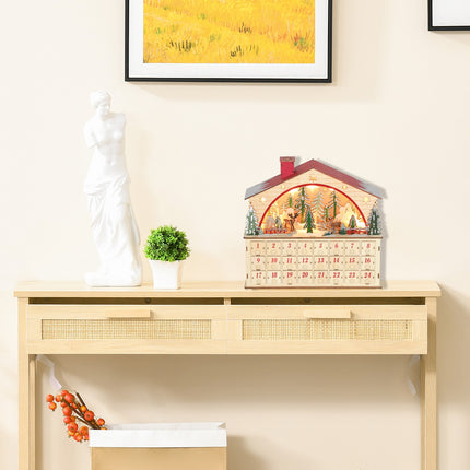 Advento kalendorius su 24 stalčiais, LED lemputėmis, medinis, 36x10x34 cm
