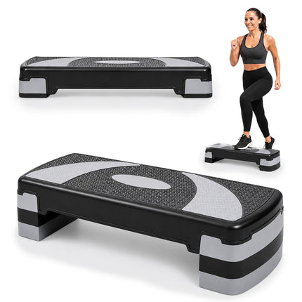 Aerobic Step Board with 3 Height Levels 10/15/20 cm, 300 kg Load, Grey, Black