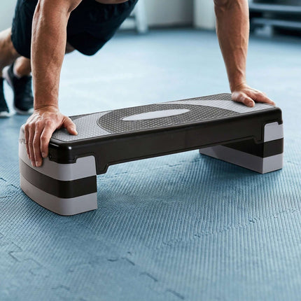 Aerobic Step Board with 3 Height Levels 10/15/20 cm, 300 kg Load, Grey, Black