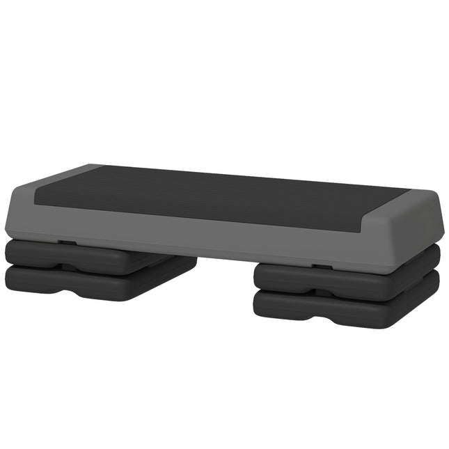 Aerobinis laiptukas, 10,5/15,5/20,5 cm aukščio reguliuojamo aukščio laiptelio lenta, neslystanti, namams, sporto salei, biurui, plastikinė, pilka