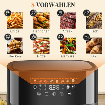 Oro keptuvė, 8 l, 8 programos, LED ekranas, juoda