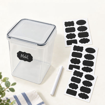 Airtight Food Storage Containers Set of 4 with Labels, Transparent