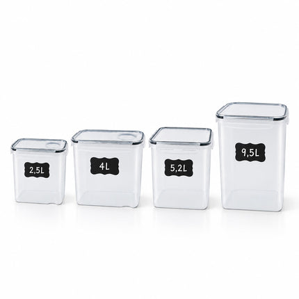 Airtight Food Storage Containers Set of 4 with Labels, Transparent