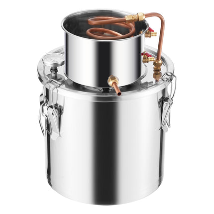 Alcohol Still 5 Gal, Stainless Steel, Copper Coil, Thermometer
