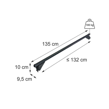 Aliuminio stogo skersiniai uždariems stogo skersiniams, juodi, 135 cm