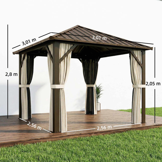 Aliuminio sodo paviljonas su plieniniu stogu, tinkleliu nuo uodų, 3x3m