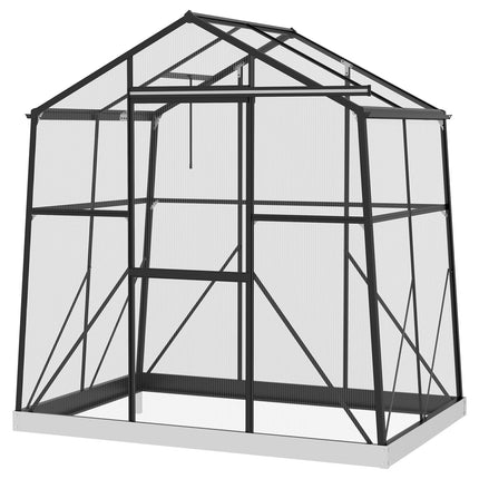 Aliuminio šiltnamis 2,51 m² su langu ir stumdomomis durimis, juodas šiltnamis su pamatais 131x192x203cm sodui