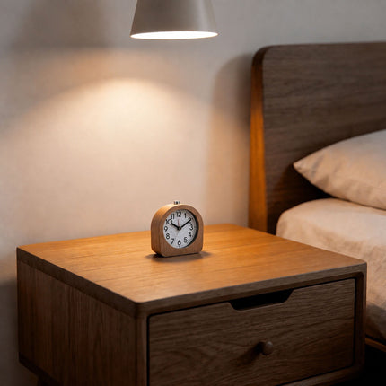Analogue Beech Wood Alarm Clock with Snooze and Light, Natural