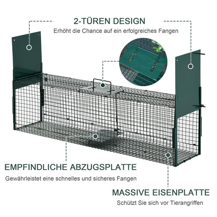 Animal trap in metal for rabbits and cats, double entrances