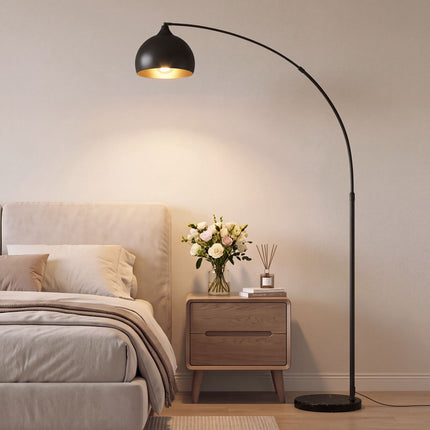Arc Floor Lamp with Foot Switch and Marble-Look Base, 170-180 cm, Black