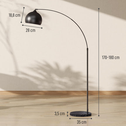 Arc Floor Lamp with Foot Switch and Marble-Look Base, 170-180 cm, Black