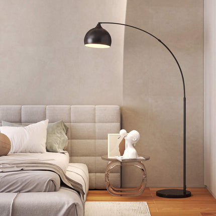 Arc Floor Lamp with Foot Switch and Marble-Look Base, 170-180 cm, Black