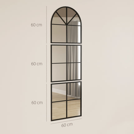 Arkinis sieninis veidrodis, juodo metalo rėmas, 60 x 180 cm