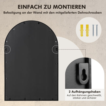 Arkos formos sieninis veidrodis su metaliniu rėmu, 58x87 cm