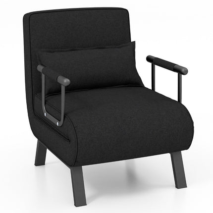 Fotelis-lova su lovos funkcija, sulankstoma sofa, sofa-lova su reguliuojamu atlošu ir nuimama pagalvėle, juoda