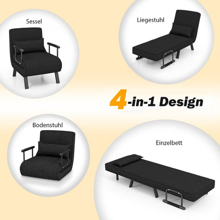 Fotelis-lova su lovos funkcija, sulankstoma sofa, sofa-lova su reguliuojamu atlošu ir nuimama pagalvėle, juoda