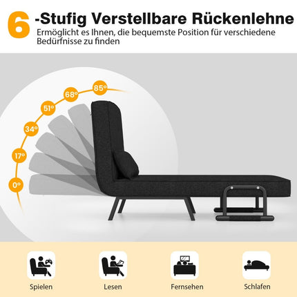 Fotelis-lova su lovos funkcija, sulankstoma sofa, sofa-lova su reguliuojamu atlošu ir nuimama pagalvėle, juoda