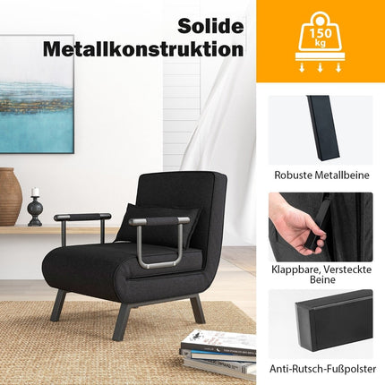 Fotelis-lova su lovos funkcija, sulankstoma sofa, sofa-lova su reguliuojamu atlošu ir nuimama pagalvėle, juoda