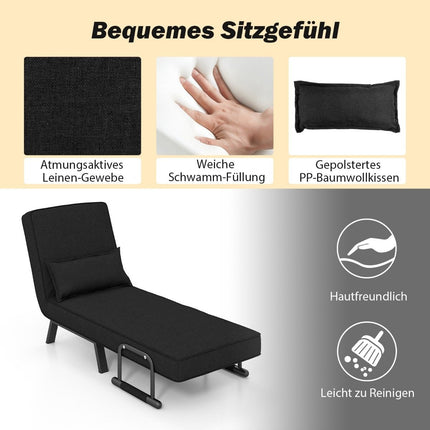 Fotelis-lova su lovos funkcija, sulankstoma sofa, sofa-lova su reguliuojamu atlošu ir nuimama pagalvėle, juoda