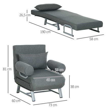 Fotelis, minkštas fotelis, transformuojamas į svečių lovą, ergonomiškas, tamsiai pilkas