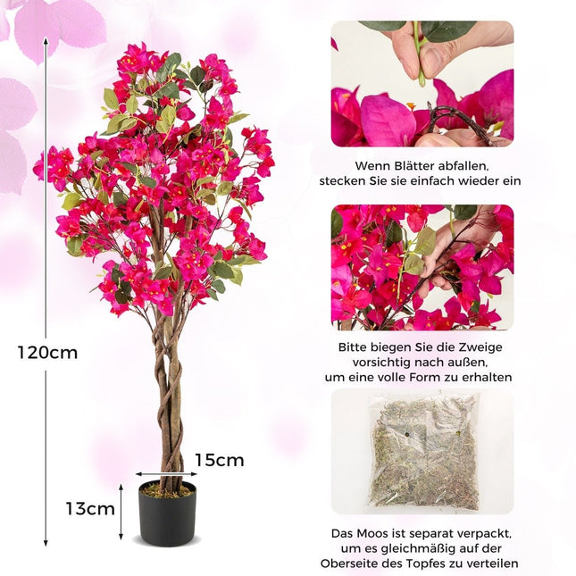 Dirbtinis bugenvilijos medis su vazonu, 120 cm, rožinis
