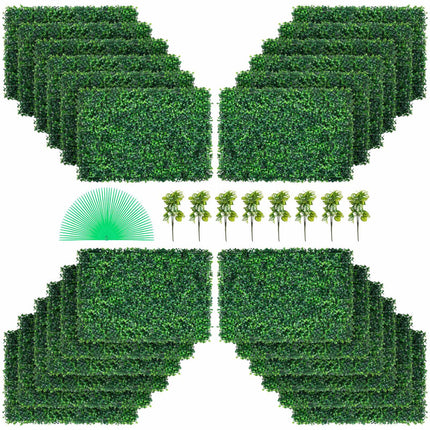 Artificial Boxwood Hedge Panels, 24-Pack, UV Resistant