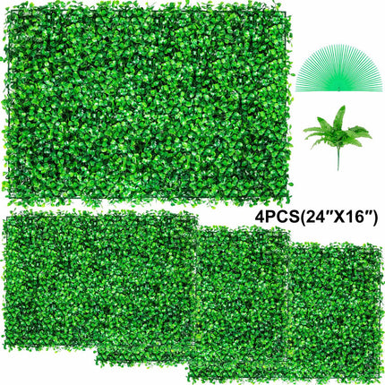 Artificial Boxwood Hedge Panels, 4-Pack 24x16 in UV