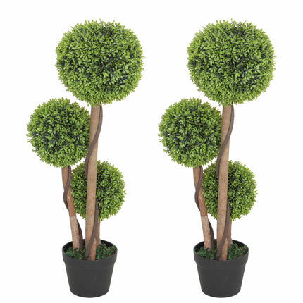 Dirbtinių buksmedžių rinkinys, 2 vnt., 90 cm, žalias, skirtas vidaus/lauko naudojimui