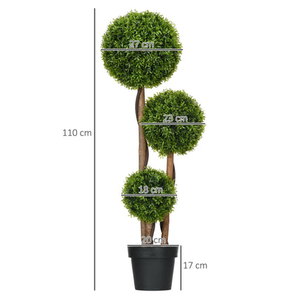 Dirbtinis buksmedžio krūmų viršūnių augalas, 110 cm, atsparus UV spinduliams, 3 kamuoliukai