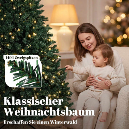 Artificial Christmas Tree 180 cm with 550 Warm White LEDs, 1494 Branches, Green