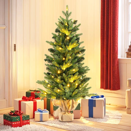 Dirbtinė Kalėdų eglutė 90 cm, 50 LED laikmatis, lininis pagrindas