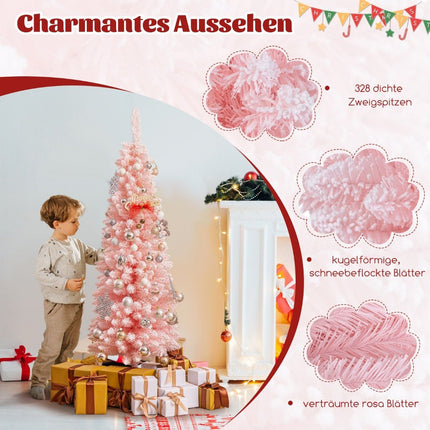 Artificial Christmas tree pencil 150 cm Christmas tree with snow pink