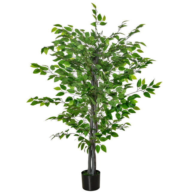 Dirbtinis fikuso medis, didelis, 135 cm, dirbtinis augalas, plastikiniai dirbtiniai fikuso augalai vazone, dirbtinis medis kaip tikras su cementu, dirbtinė žolė svetainei, miegamajam, biurui, sodui