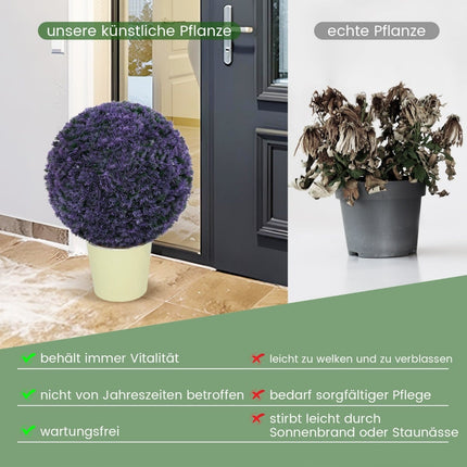 Dirbtiniai levandų kamuoliukai, atsparūs UV spinduliams, 38 cm, 2 vnt. rinkinys