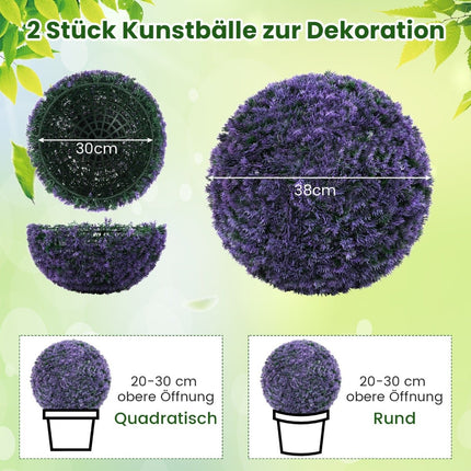 Dirbtiniai levandų kamuoliukai, atsparūs UV spinduliams, 38 cm, 2 vnt. rinkinys