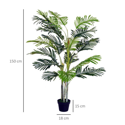 Dirbtinė palmė, didelė dirbtinė gėlė, 150 cm, su vazonu, 19 palmių lapų, plastikinė, dekoracija, skirta naudoti viduje ir lauke