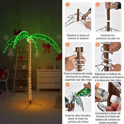 Dirbtinė palmė su LED lemputėmis, 168 cm, sulankstomas pagrindas