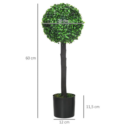Dirbtinių augalų rinkinys, 2 vnt., UV spinduliams atsparūs kambariniai augalai, 60 cm, dirbtinis buksmedis su vazonu, dirbtinė eglutė, žalia