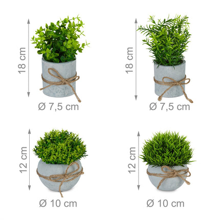 Artificial Plants Set, Small Plastic Décor in Pots