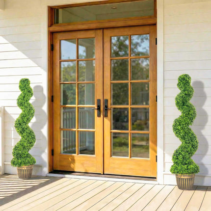 Artificial Spiral Boxwood Trees Set of 2 with Pots, 150 cm, Green
