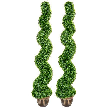 Artificial Spiral Boxwood Trees Set of 2 with Pots, 150 cm, Green