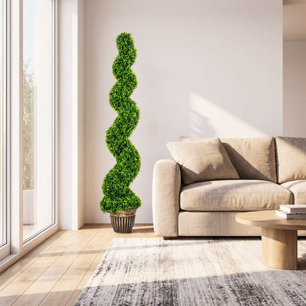 Artificial Spiral Boxwood Trees Set of 2 with Pots, 150 cm, Green
