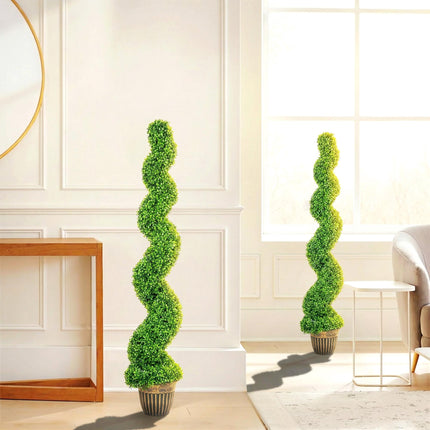 Artificial Spiral Boxwood Trees Set of 2 with Pots, 150 cm, Green